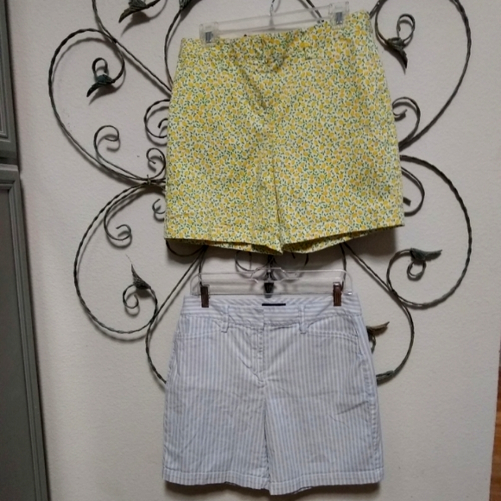 LANDS' END set of MidRise shorts, lemon print and striped, 8